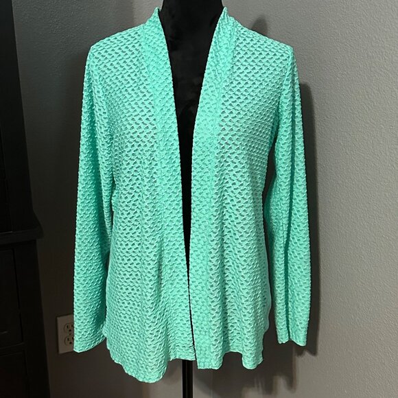 Kim Rogers Cardigan Womens Medium Mint Green Open Front Lightweight Casual Chic - Picture 1 of 7